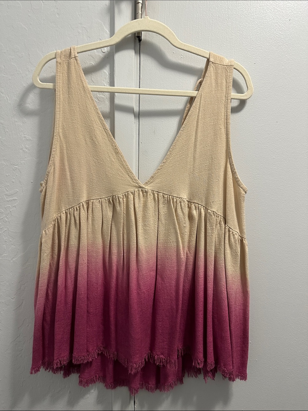Umgee Beige to Raspberry Ombre V-Neck Tank